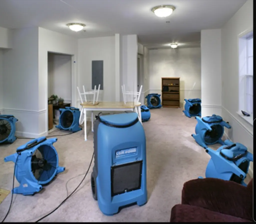 Air movers and dehumidifier setup for Water Extraction & Removal in West Donegal