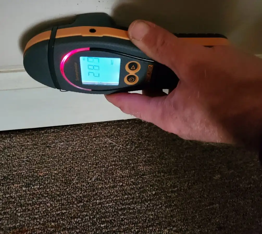 Moisture detection at baseboard during Sewage Cleanup & Sanitation in West Donegal